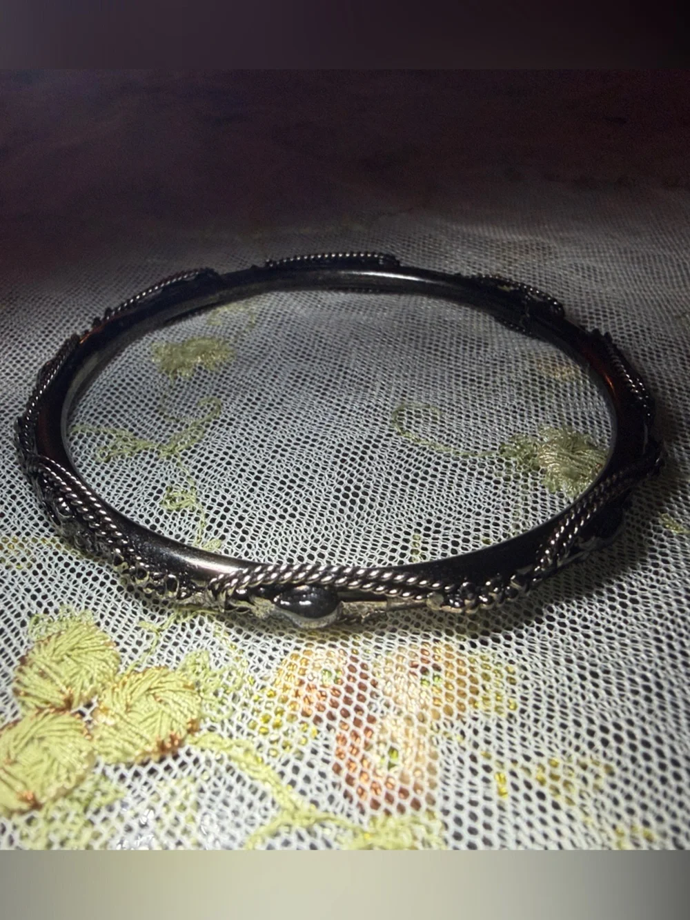 Vintage Gothic Twisted Metal and Jeweled Bangle Bracelet set